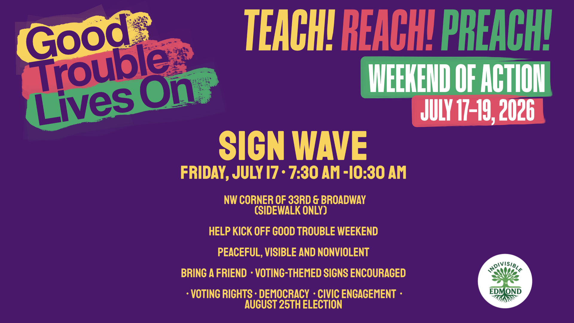 Good Trouble Lives On: Morning sign wave for voting rights